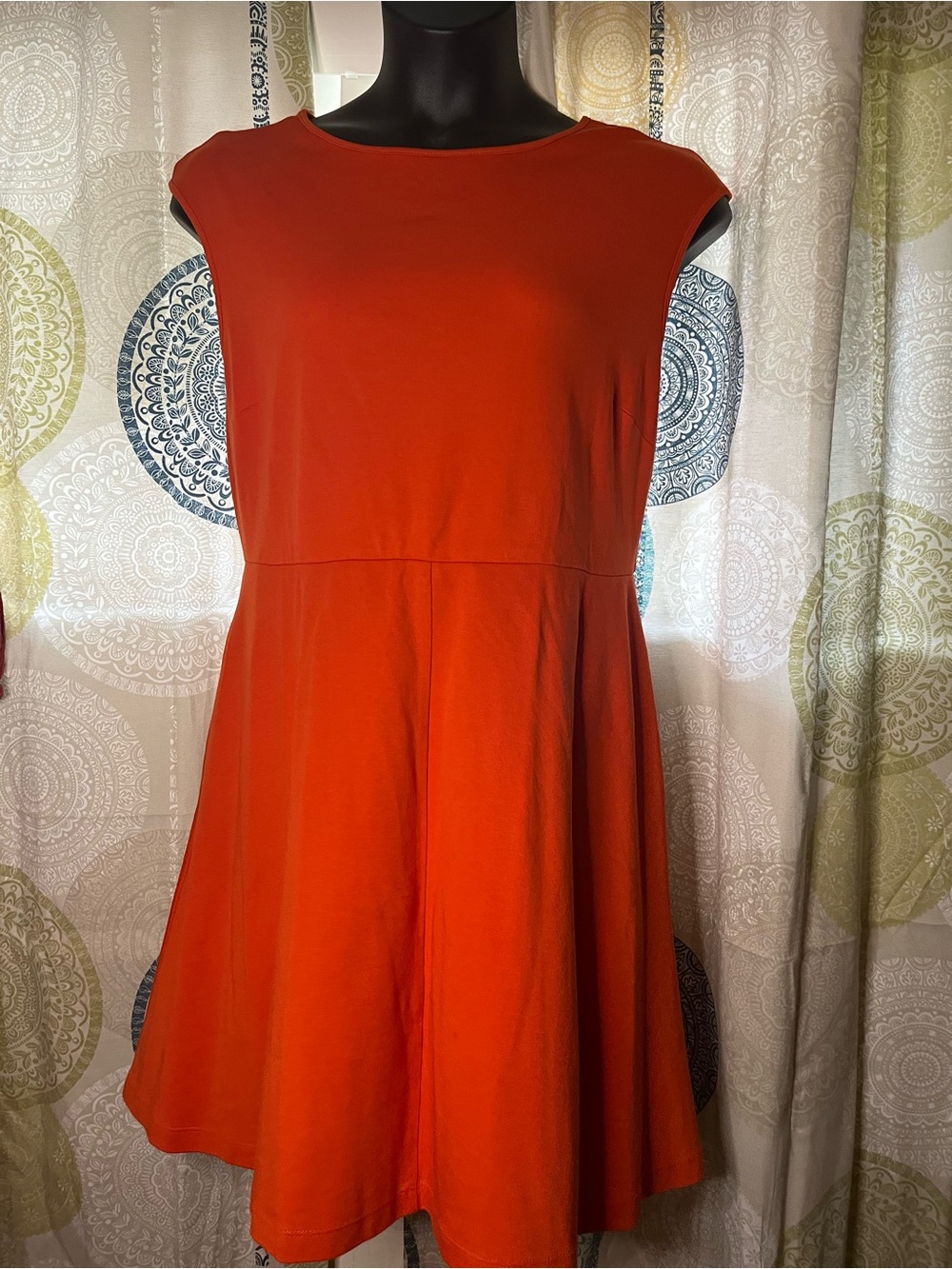 Women's Orange Cap-Sleeve Fit & Flare Dress